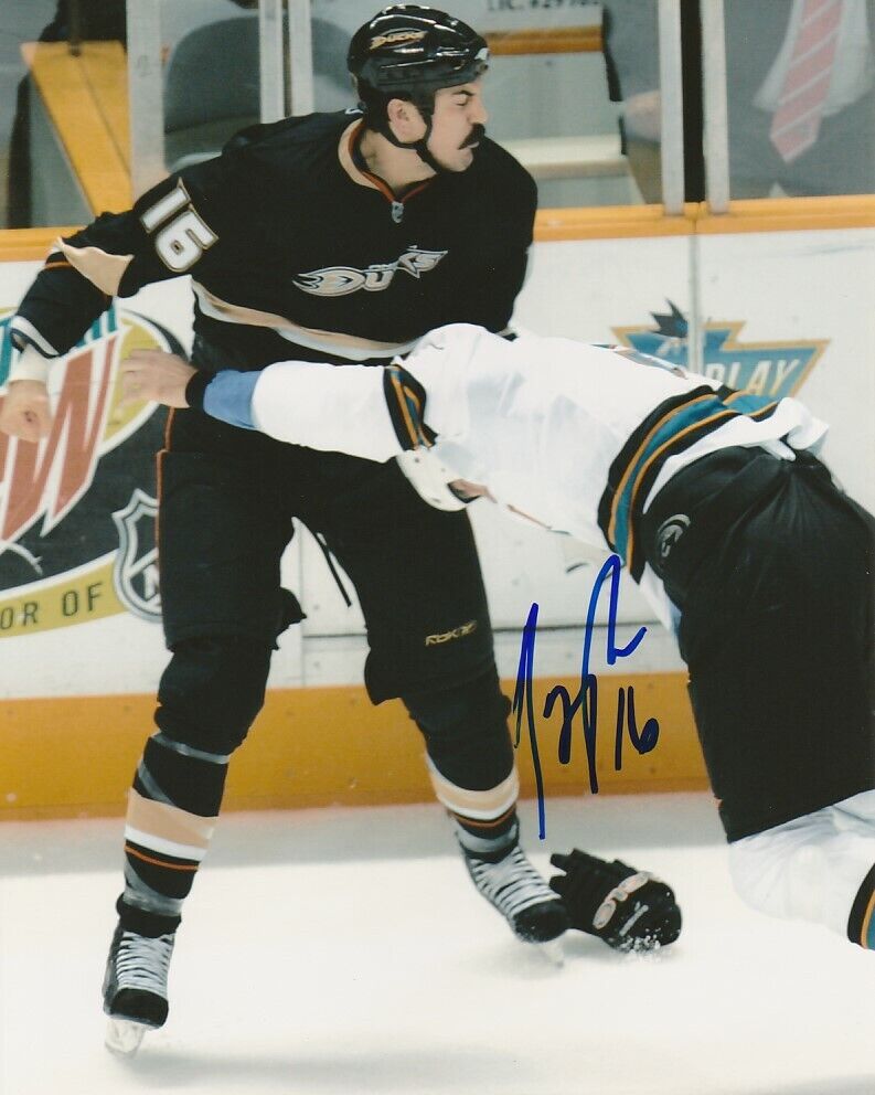 GEORGE PARROS SIGNED ANAHEIM DUCKS FIGHT 8x10 Photo Poster painting #3 Autograph