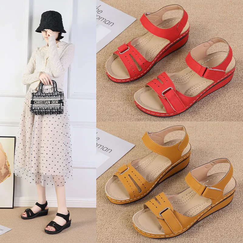 Yyvonne 2025 Large-Size Casual Fish-Mouthed Sandals Hot Roman Breeze Sandals Women Wear Magic Stickers