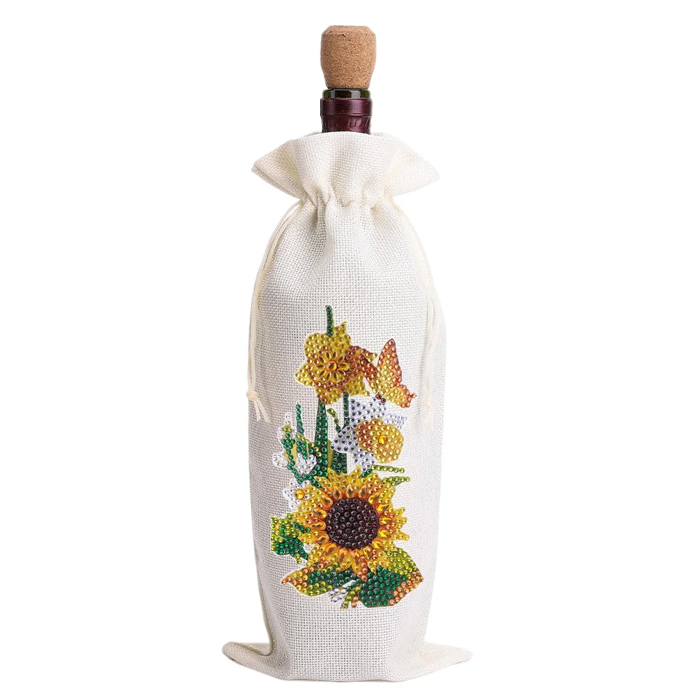 4pcs DIY Diamond Painting Wine Bag Kit Rhinestones Liquor Bottle Cover (Flower)