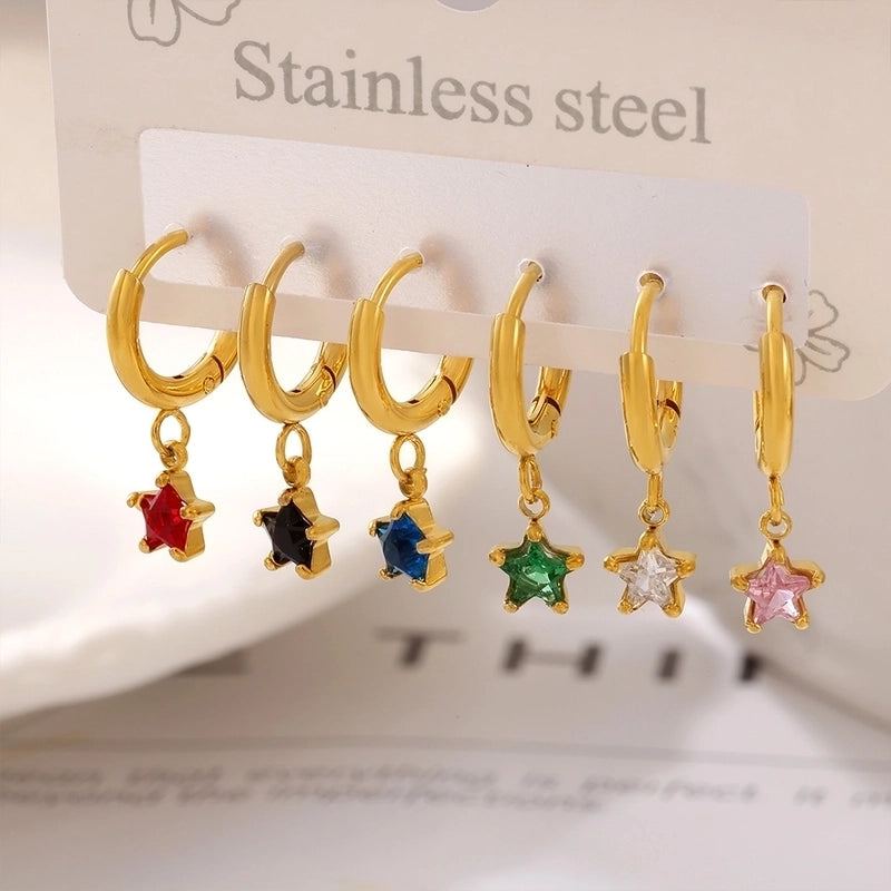 1 Pair Elegant Luxurious Vacation Pentagram Inlay 304 Stainless Steel Zircon 18K Gold Plated Drop Earrings