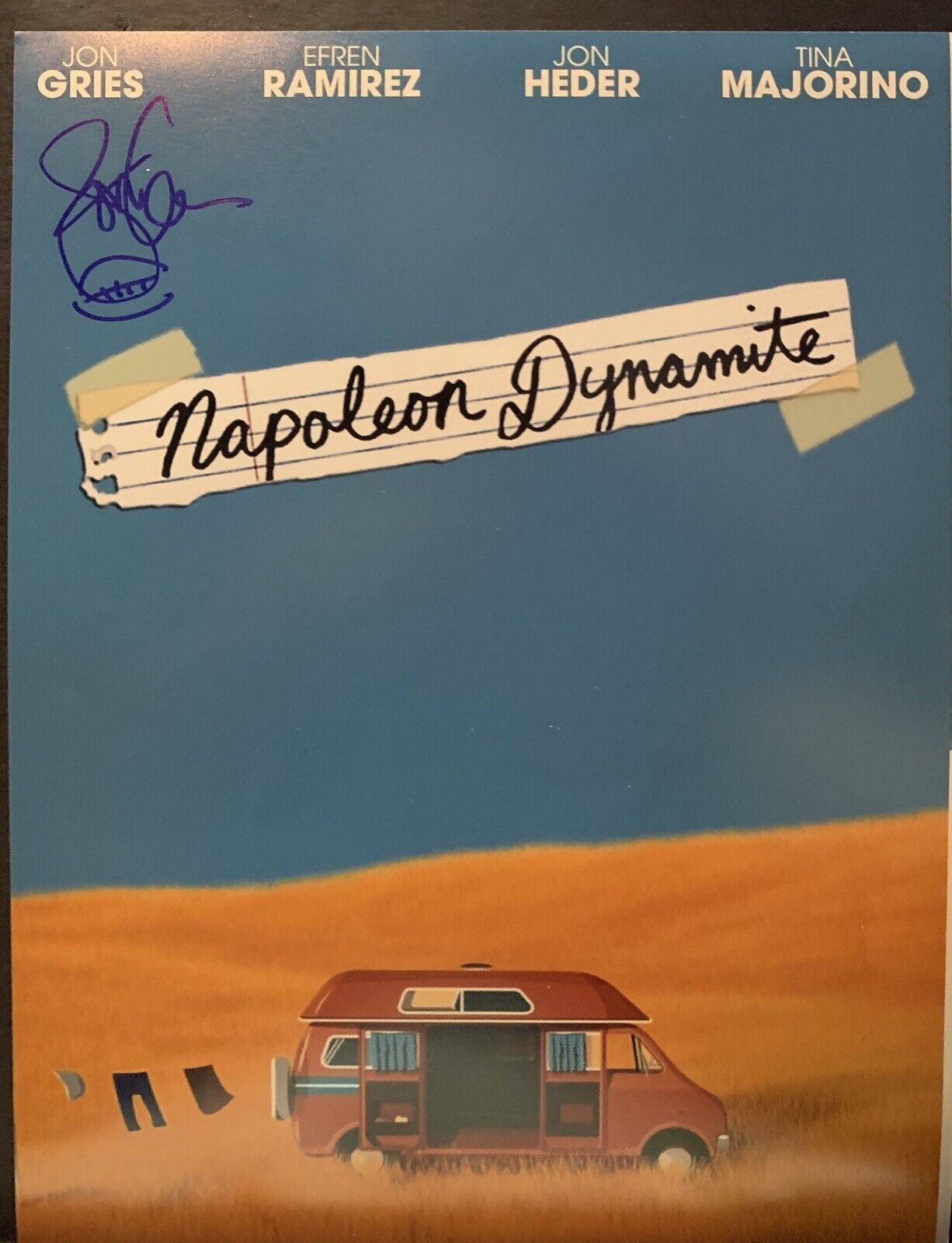 JON GRIES NAPOLEON DYNAMITE UNCLE RICO SIGNED 11x14 MOVIE POSTER Pic With Sketch