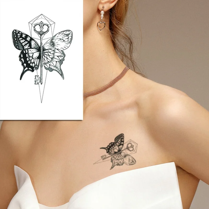 Waterproof Temporary Tattoo Sticker Black Wolf Arrow Rose Butterfly Flash Tattoos Totem Line Body Art Hand Fake Tatoos Women Men