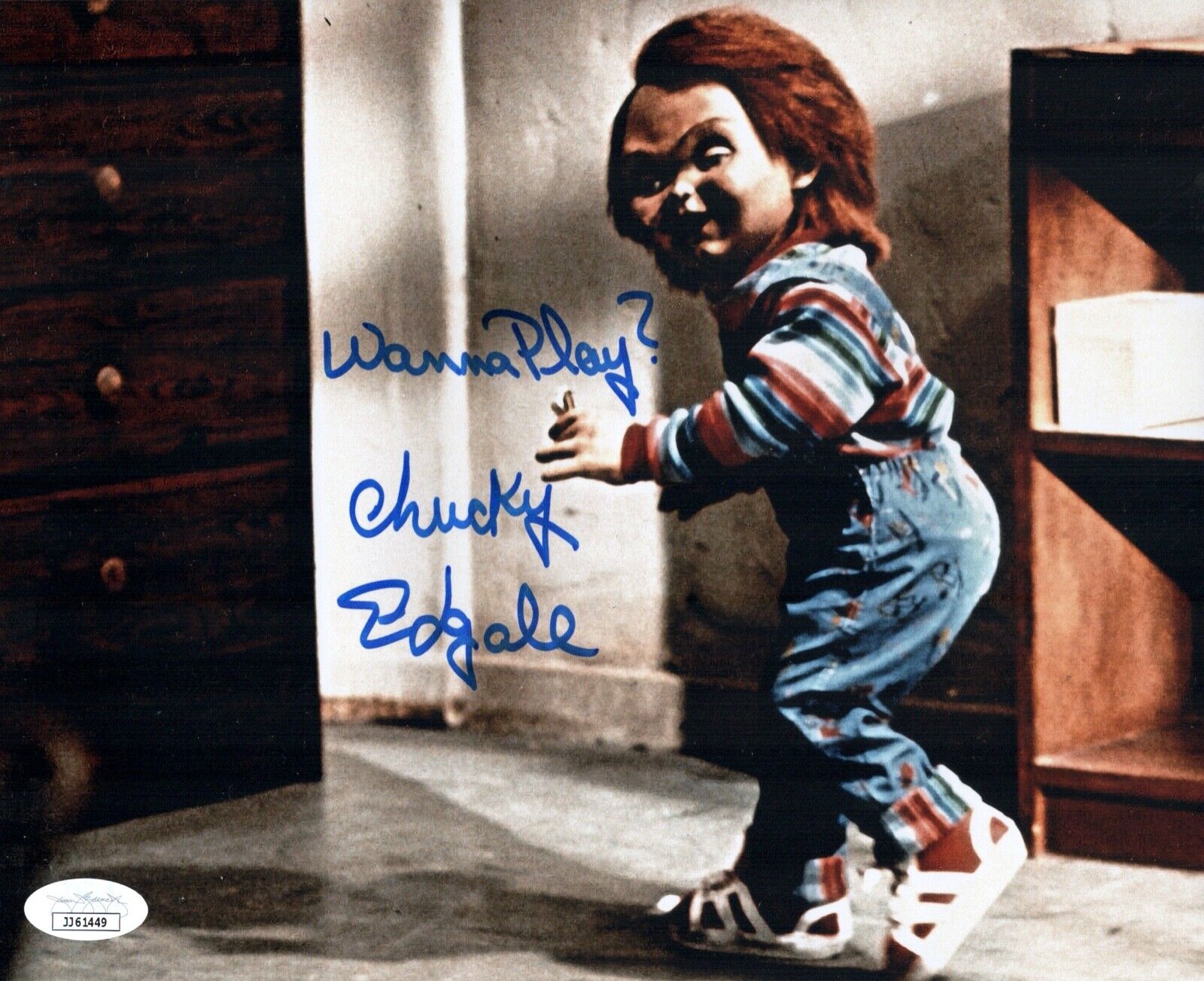 ED GALE Signed CHUCKY 8x10 Photo Poster painting Child's Play In Person Autograph JSA COA Cert