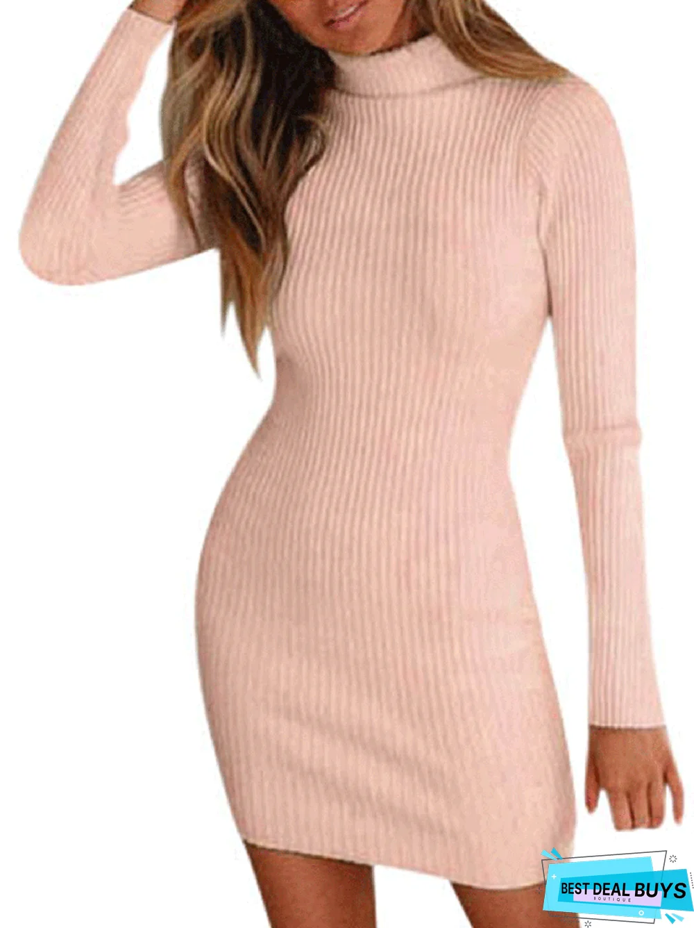 Slim Fit Casual High Neck Dresses White Dresses