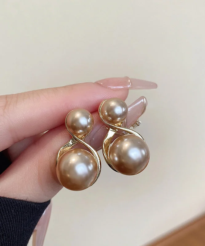 Modern Champagne Copper Overgild Pearl Stud Earrings