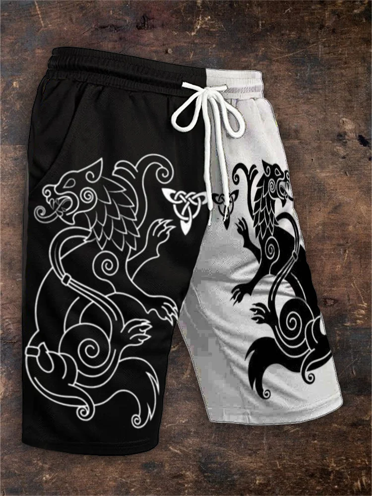 Men's Skoll & Hati Celtic Wolf Contrast Color Shorts