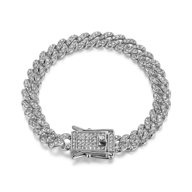 8mm Cuban Link Chain Alloy Dragon’s Beard Buckle Thick Bracelet Street Men’s And Women’s Fashion Hip Hop Ear Accessories