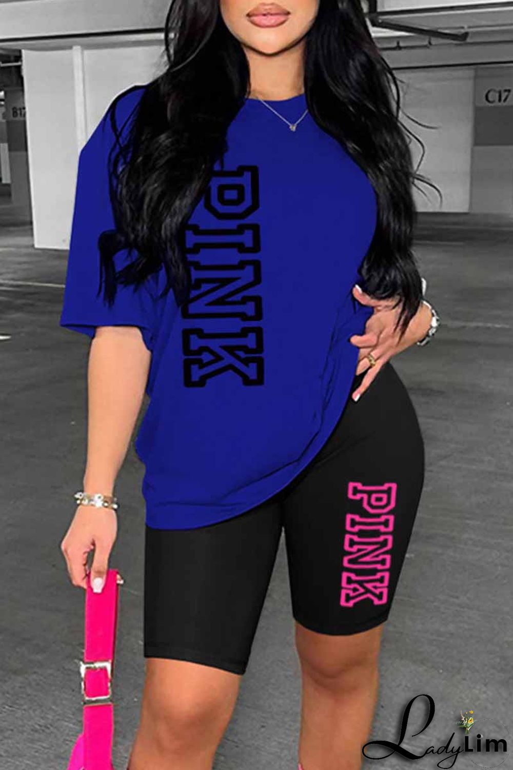 Ginger Casual Print Letter O Neck Short Sleeve Two Pieces