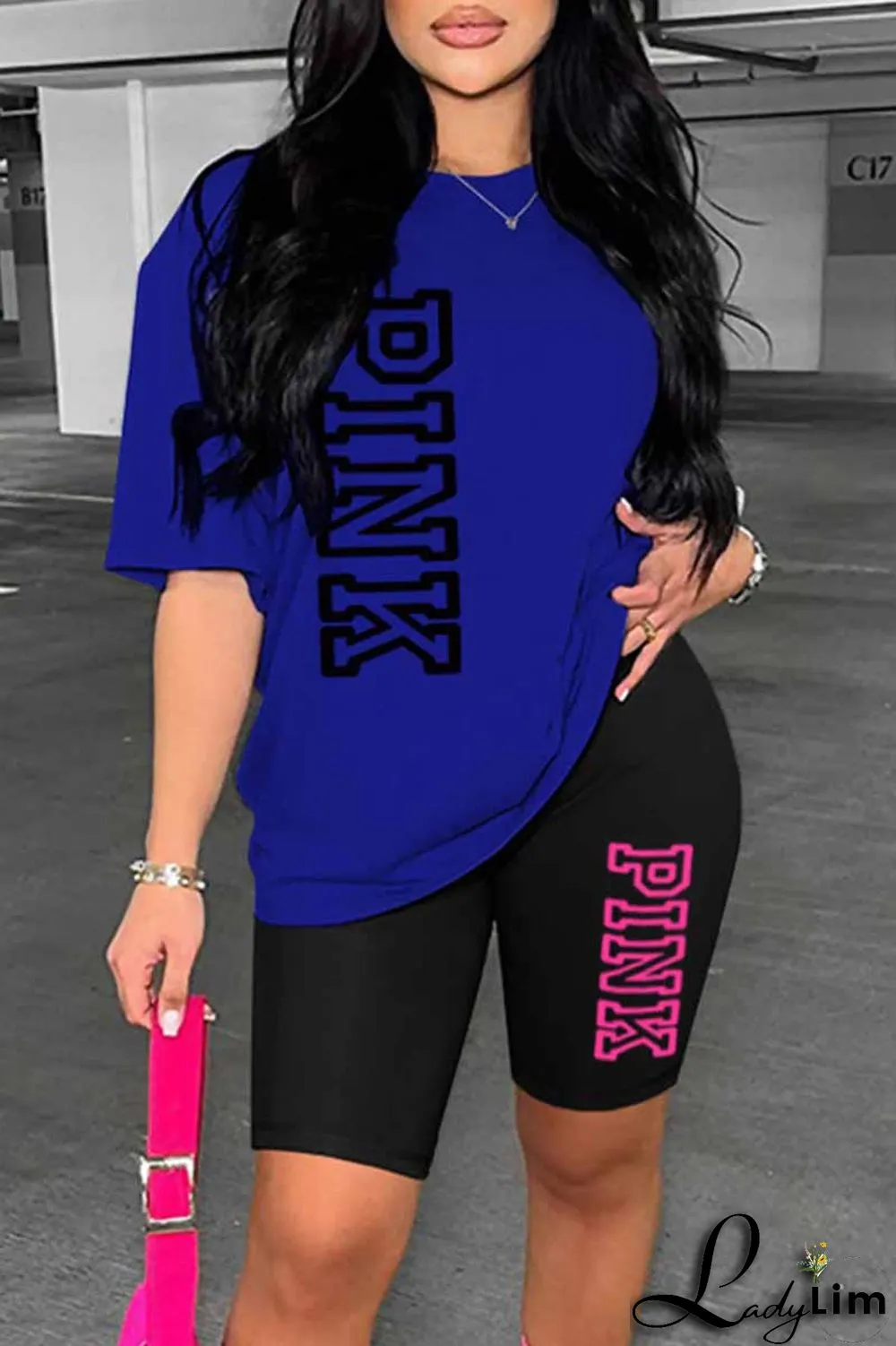 Ginger Casual Print Letter O Neck Short Sleeve Two Pieces