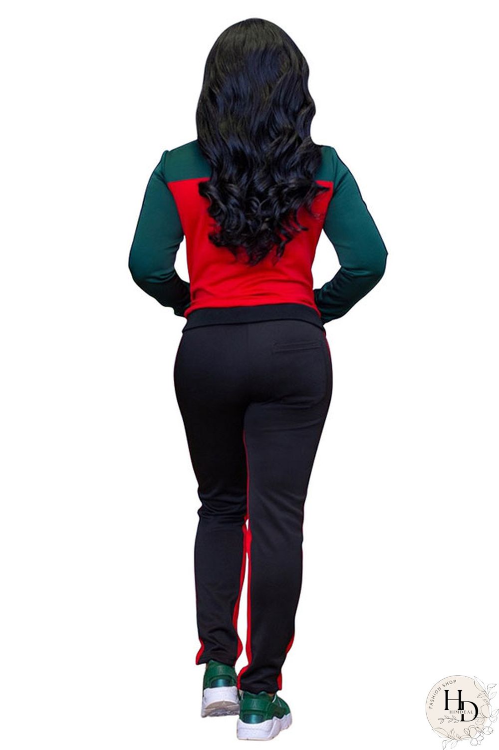 Red Elastic Fly Mid Patchwork pencil Pants Two-piece suit