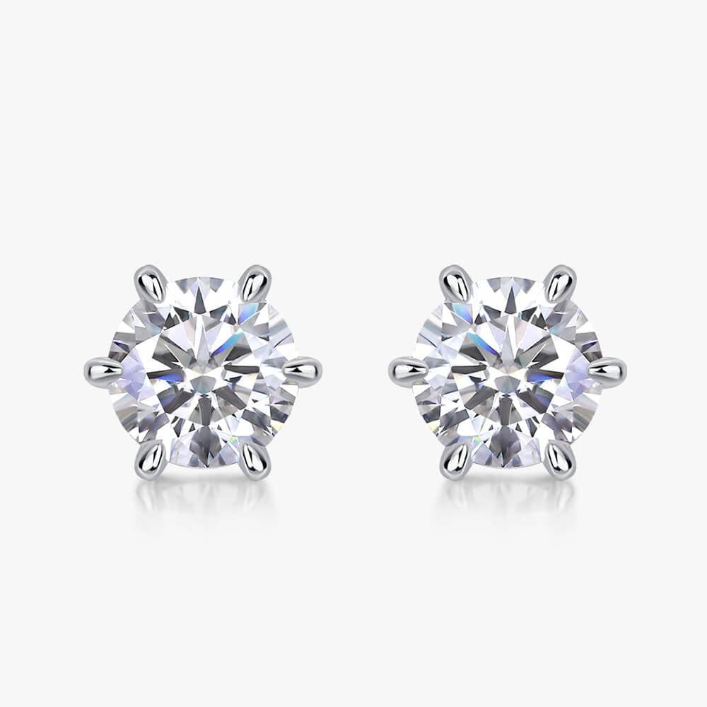 Round 6 Claw Sparkle Silver Moissanite Solitaire Stud Earrings-Unisex