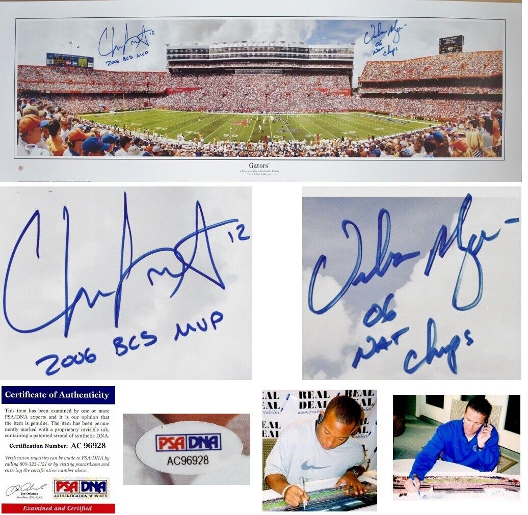 Urban Meyer + Chris Leak Signed Florida Gators UF Swamp Panoramic Print PSA/DNA