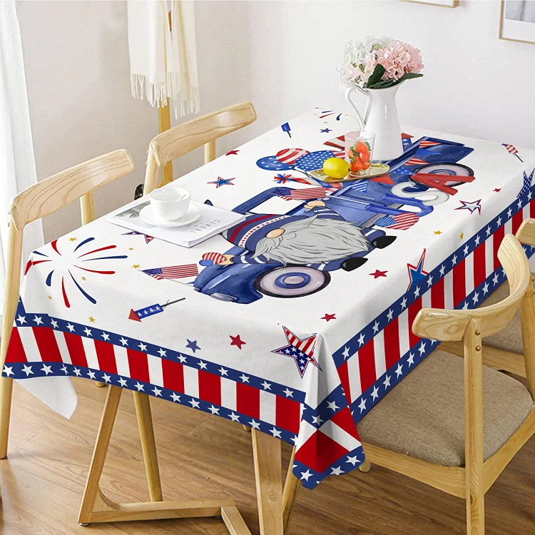 4th of July Patriotic Tablecloth for Rectangle Tables Decorations Independence Day Waterproof Tablecloth Holiday Party Decor