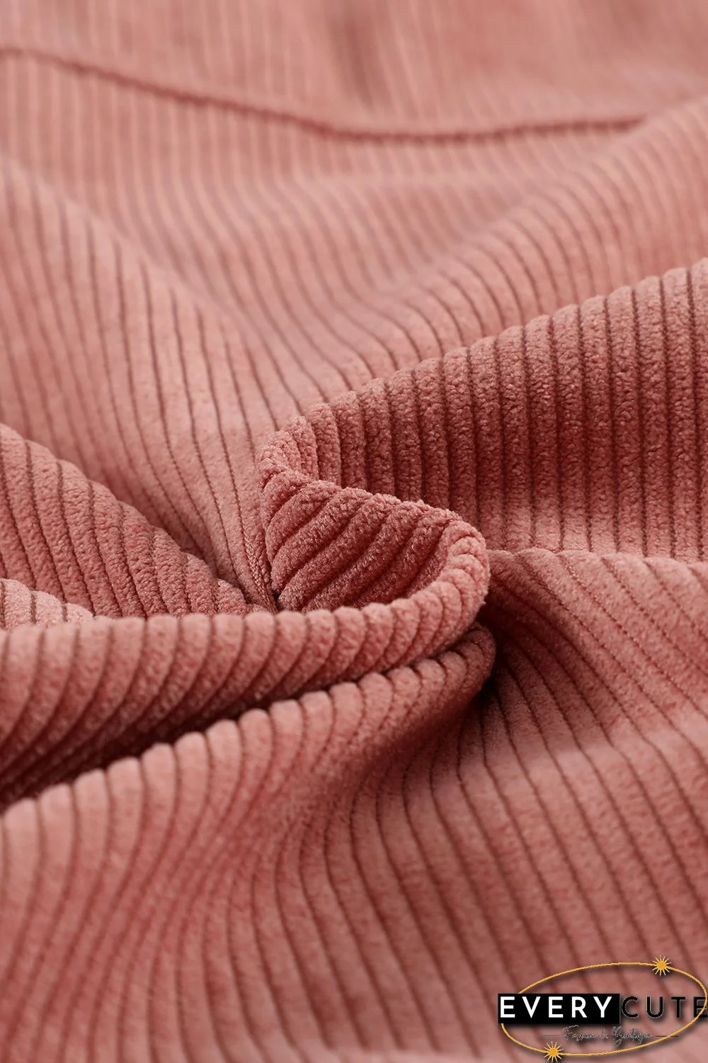 Pink Ribbed Corduroy Long Sleeve Jacket with Pocket