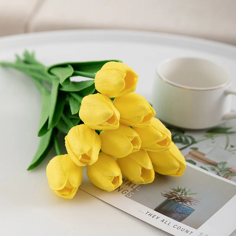 10PCS Tulip Artificial Flowers Real Touch Party Valentine's Day Artificial Bouquet Garden Home Wedding Decoration Fack Flower