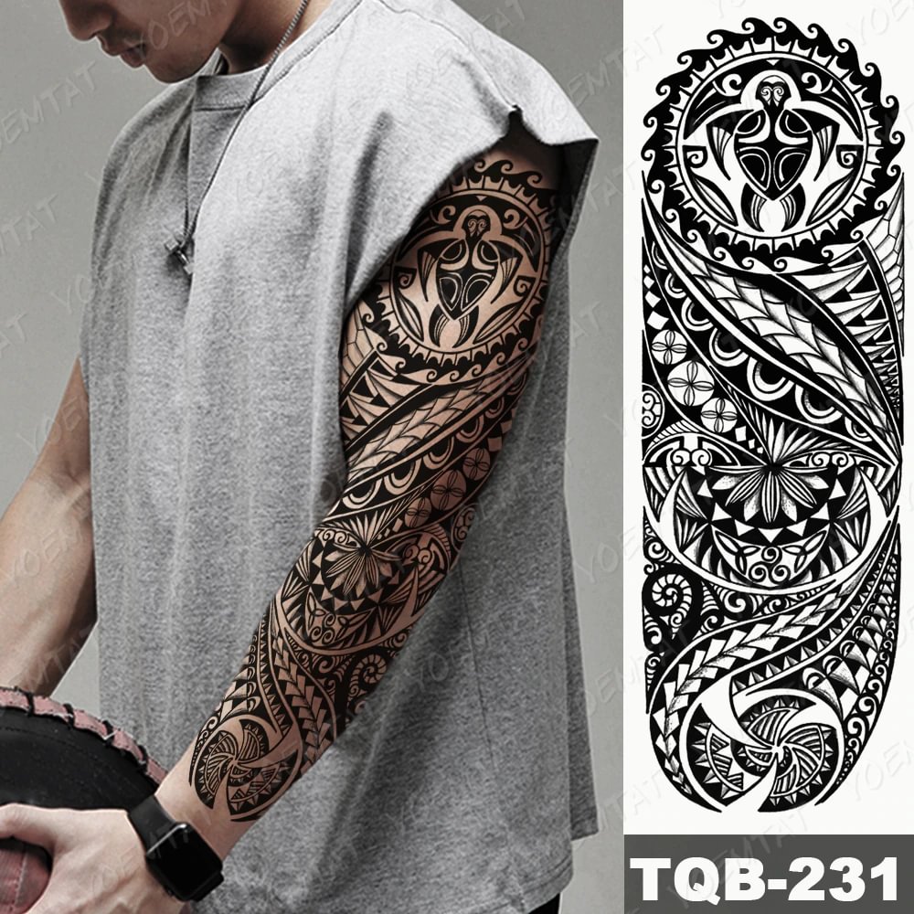 Sdrawing Arm Sleeve Tattoo Tiger Palm Lighthouse Waterproof Temporary Tatto Sticker Compass Beach Body Art Full Fake Tatoo Men