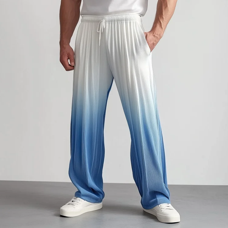 Okaywear Ombre Pattern Drawstring Fold Straight Pants 