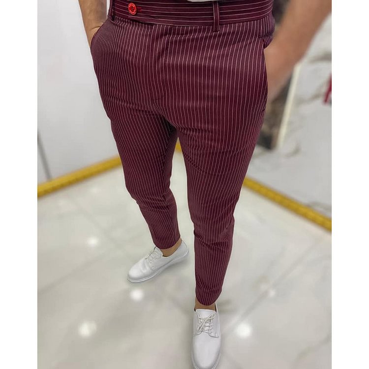Men's striped casual ankle banded pants