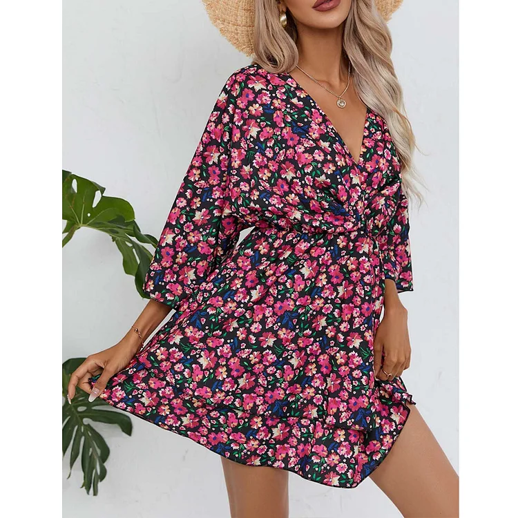Casual Loose Bohemian Beach Floral Print Elegant Mini Dress