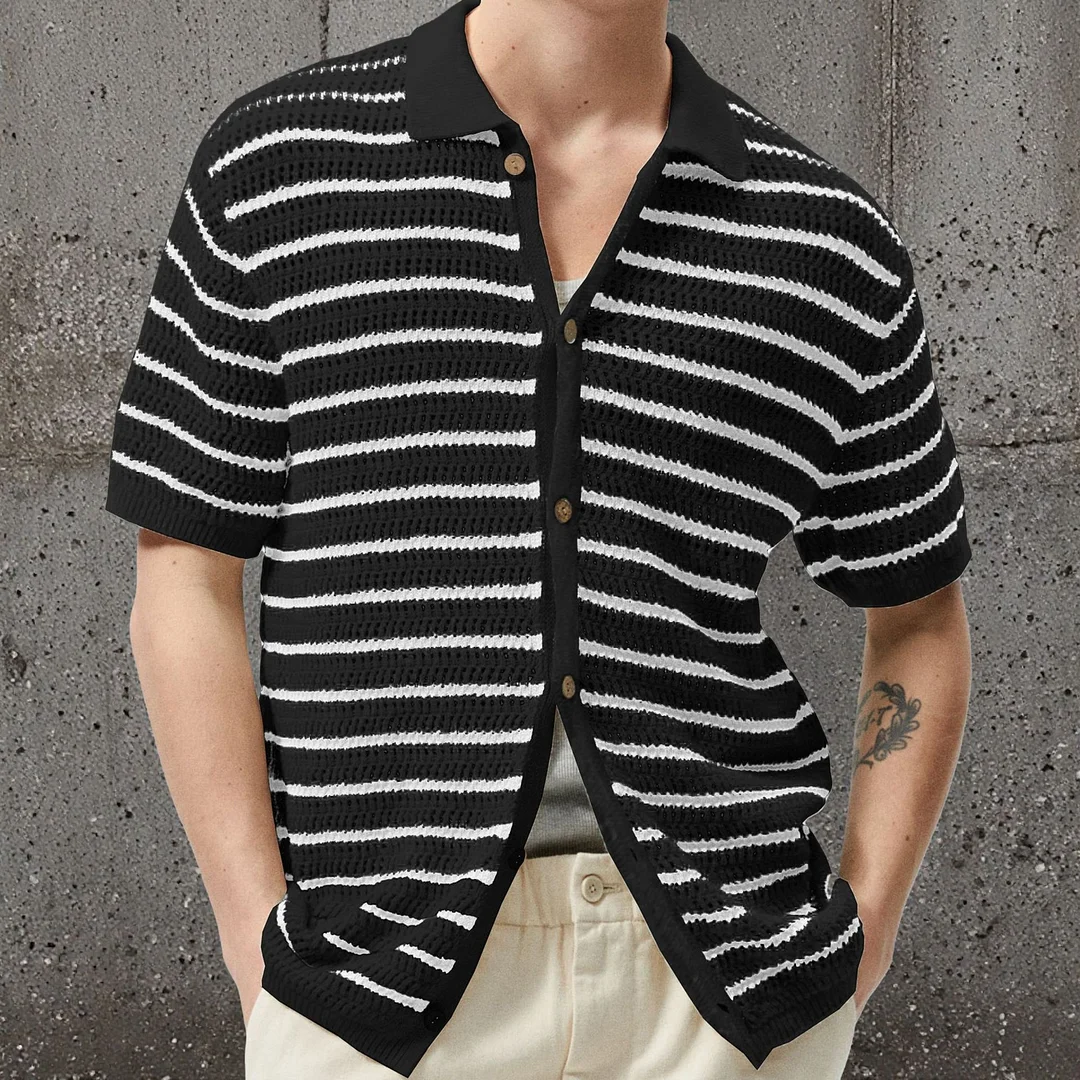 Uveng Uveng Men's New Summer Knits Striped Hairy Casual POLO Shirts Men's SY0208