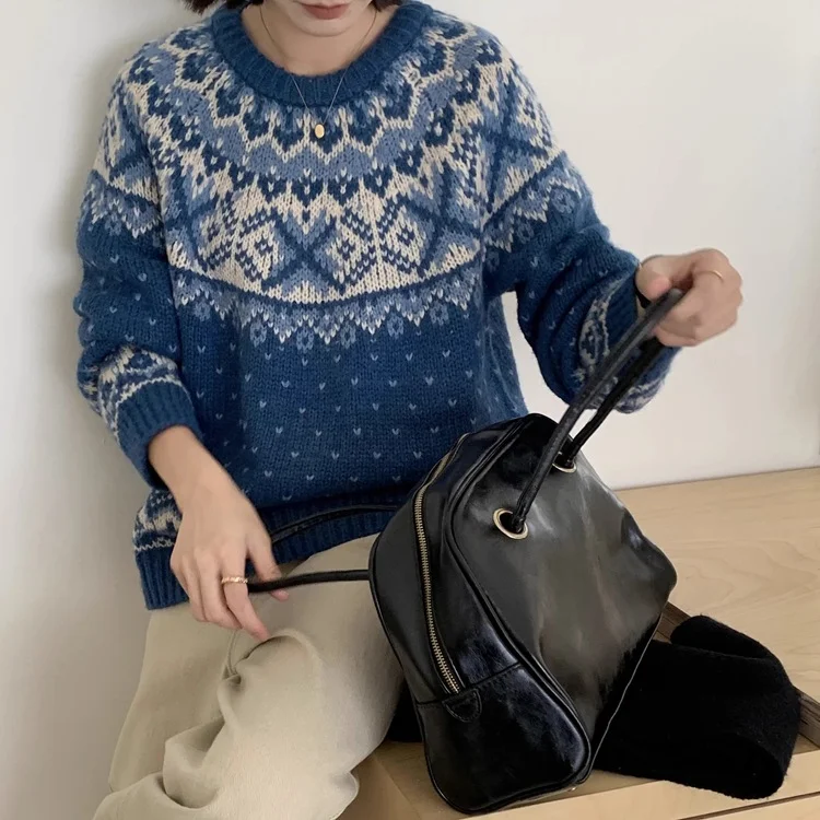 Athvotar Athvotar Fair Island Jail Sweater Women's Autumn/Winter Ambience Knitted Sweater Spring And Autumn Languid Wind Thicken