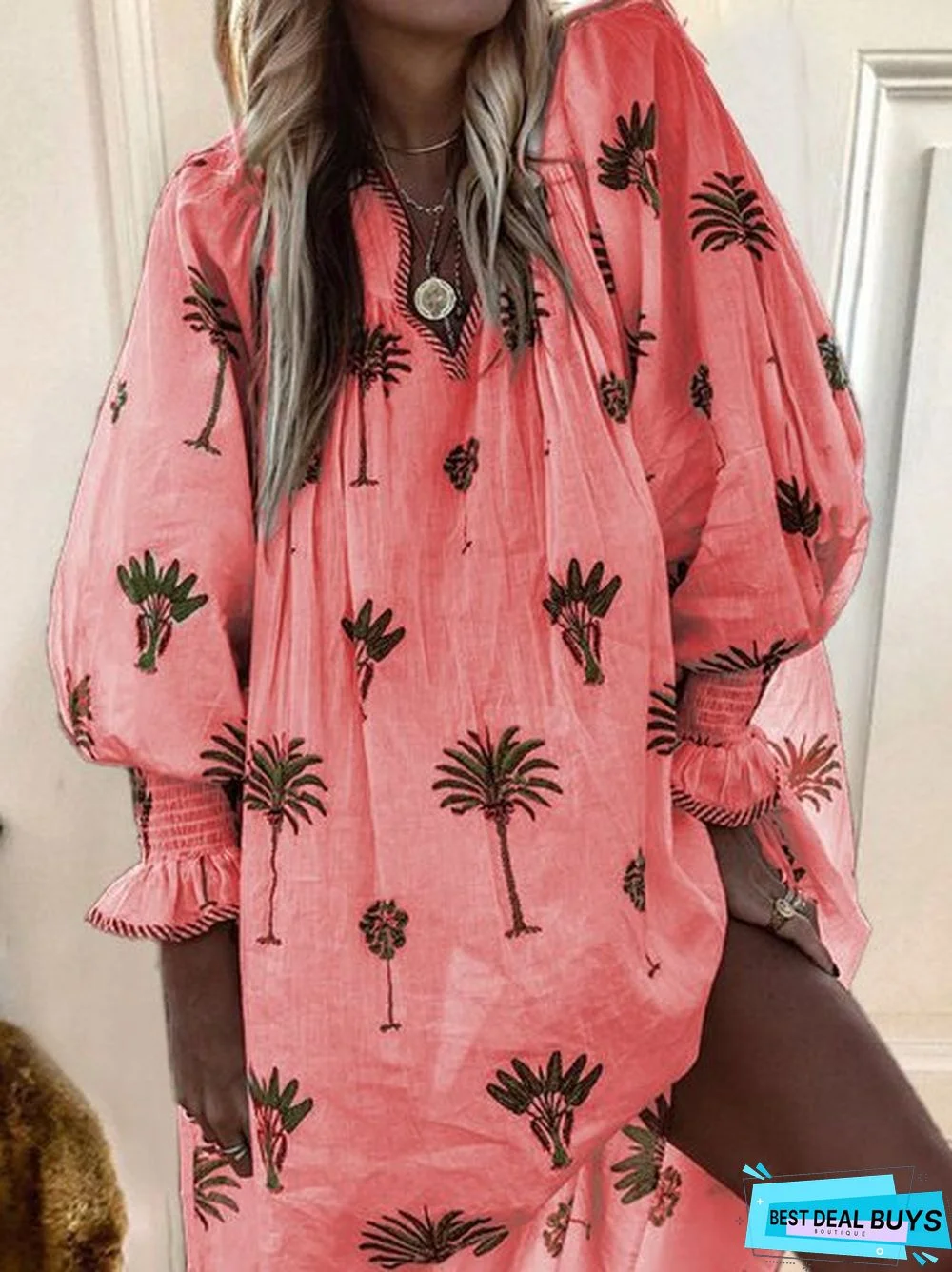 Summer Boho V Neck Beach Boho Floral Casual Mini Dress