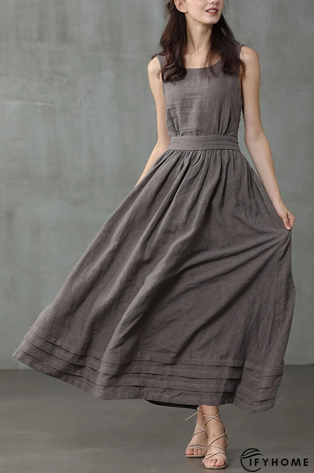 Cross Back O Neck Maxi Linen Dress | IFYHOME