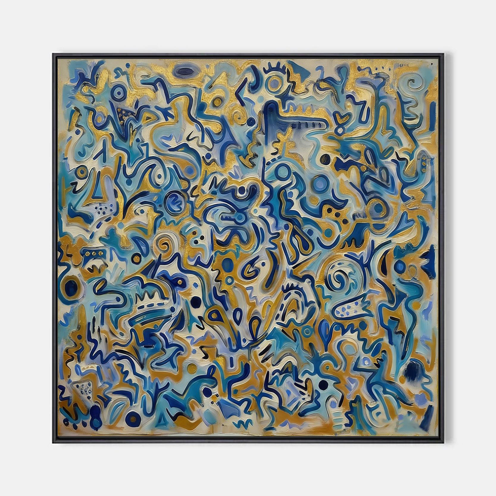 Arabelart AR1544 Golden Cipher | Large Abstract Oil Painting | Blue & Gold Wall Art