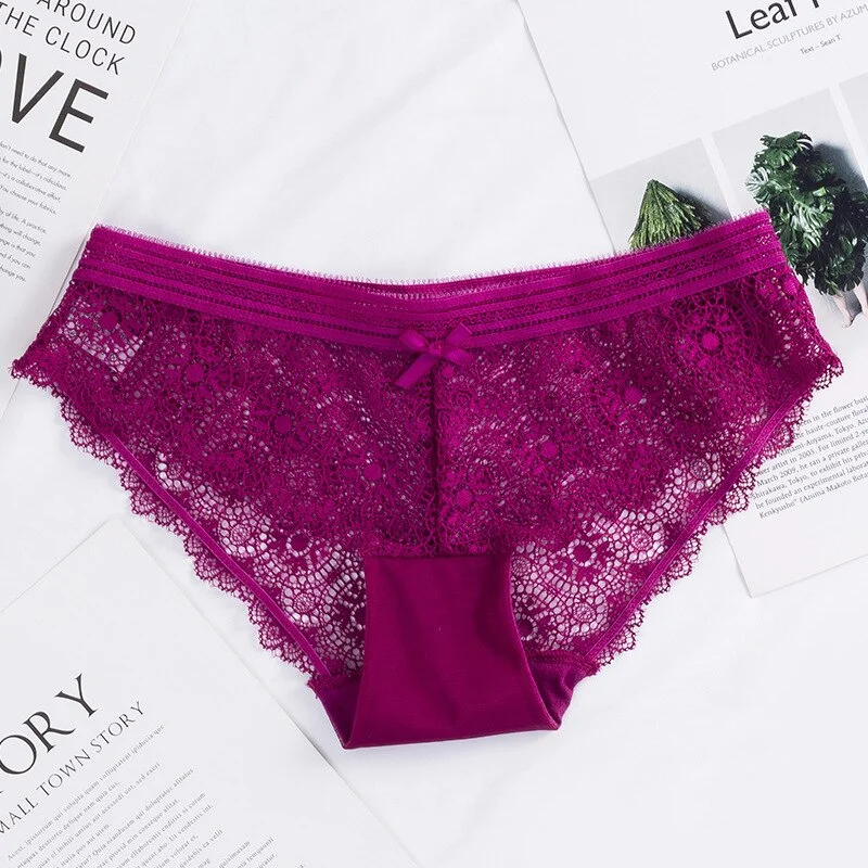 Meet&lsquo;r Women Lace Low-Waist Briefs Sexy Fashion Hollow Out Underwear Intimates Transparent Panties 6 Color G String Lingerie