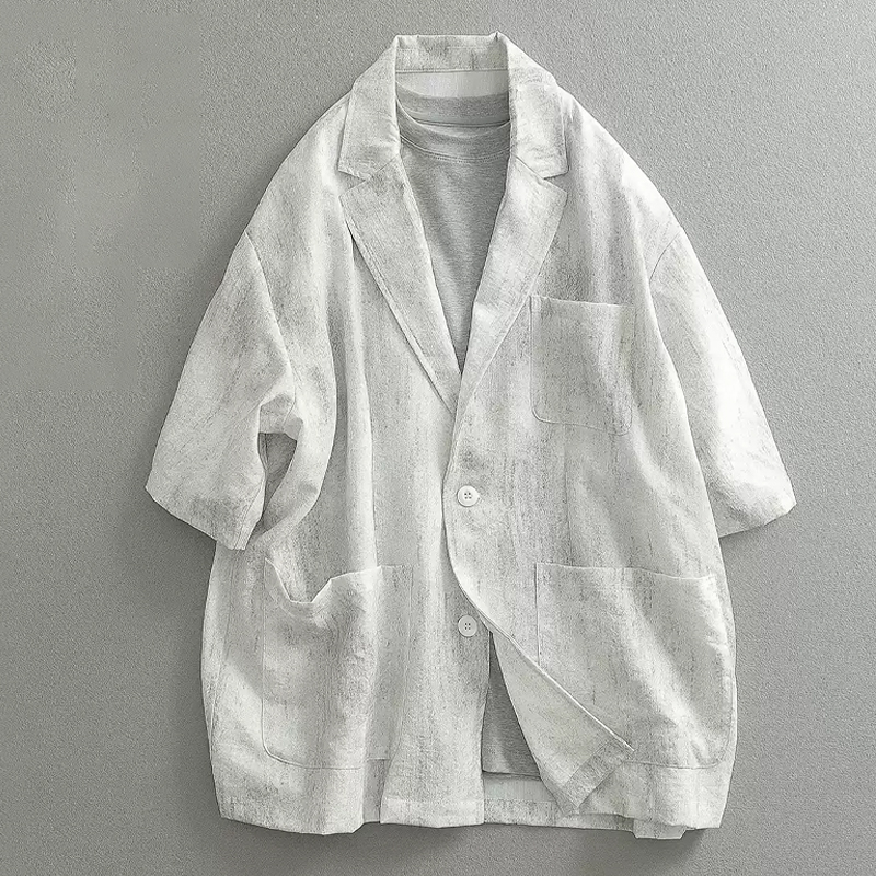 Men's Casual Cotton And Linen Short-Sleeved Blazer