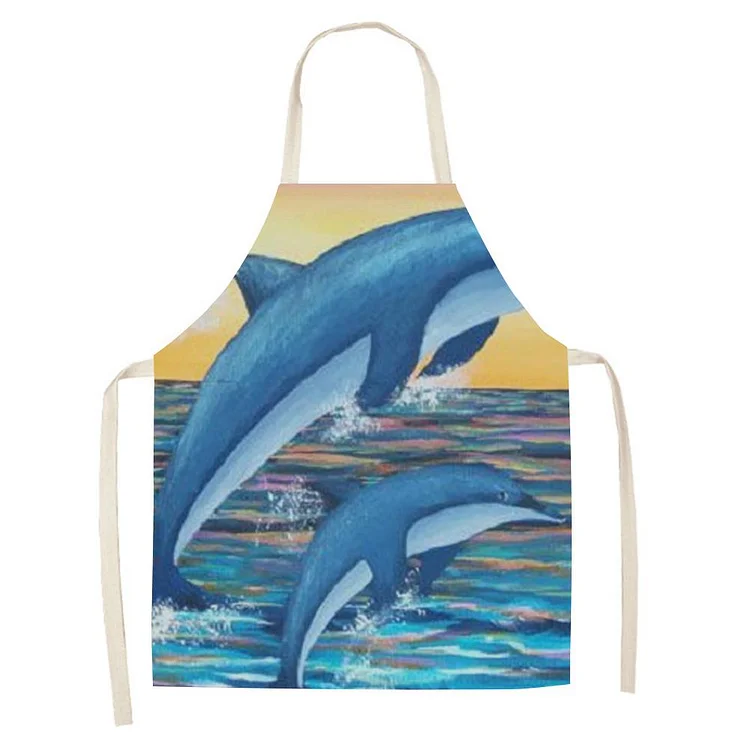 Waterproof Linen Kitchen Apron -dolphin