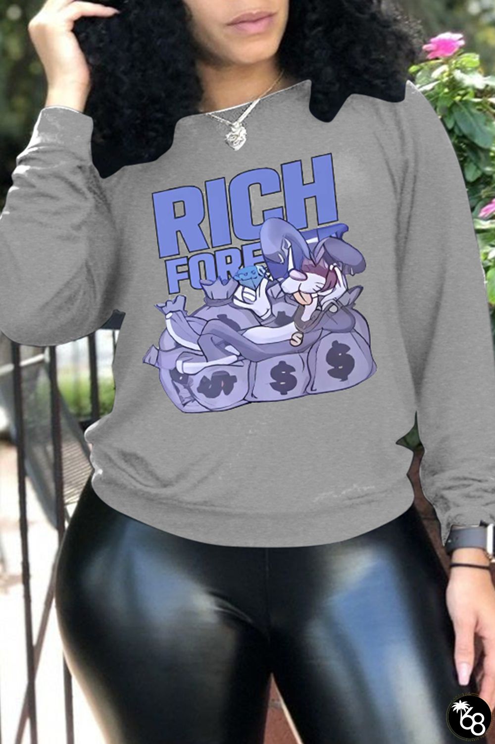 Grey Daily Print Patchwork O Neck Tops | 168DEAL