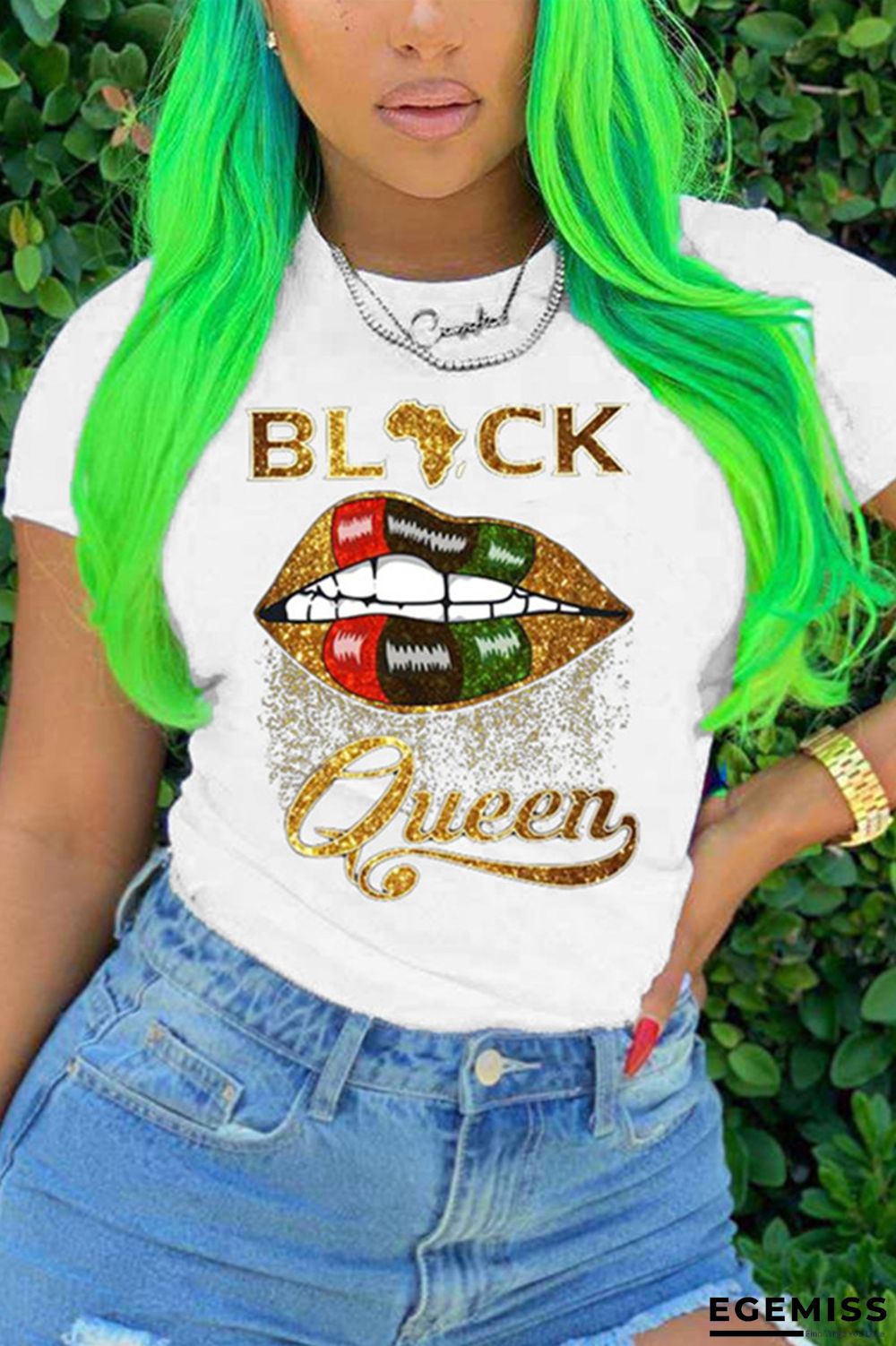 White Fashion Casual Print Short Sleeve T-shirt | EGEMISS