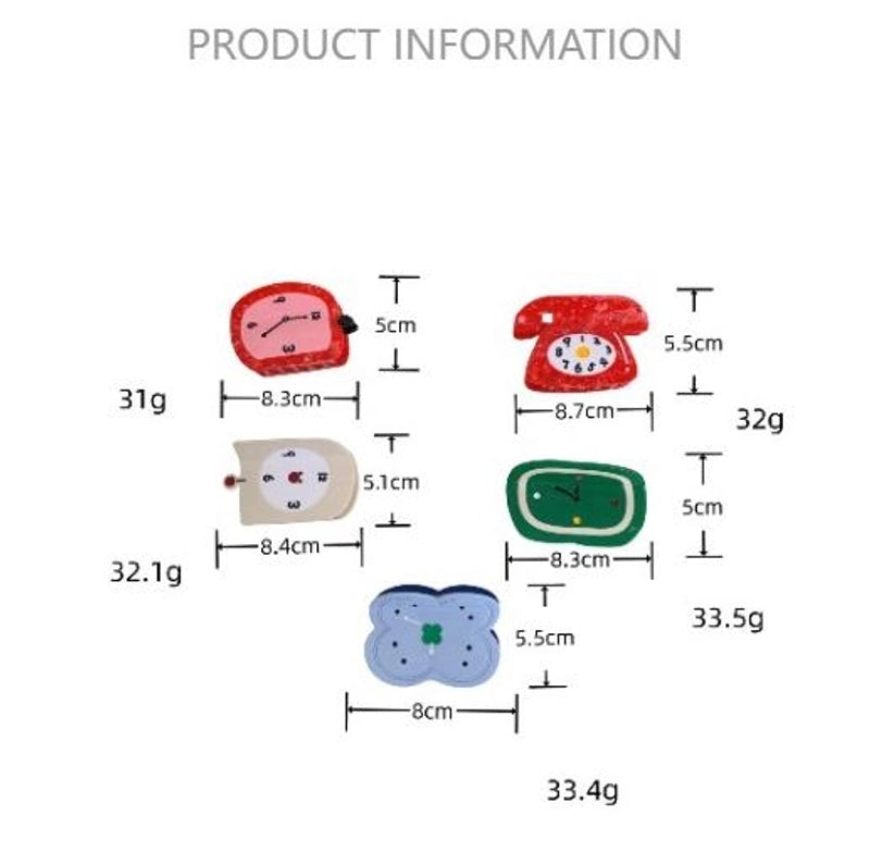 New Personalized Creative Acetate Alarm Clock Phone Shark Clip Back Head Updo Hair Claw Simple Hair Accessories