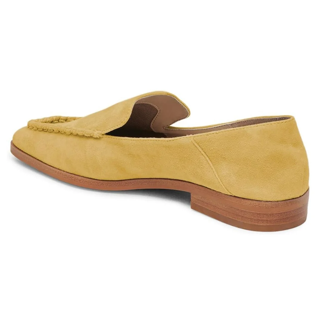 Yellow Vegan Suede Closed Square Toe Flat Comfy Loafer Shoes Women