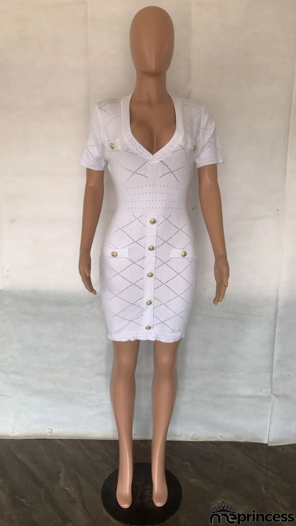 Solid Color V Neck Knits Midi Dress