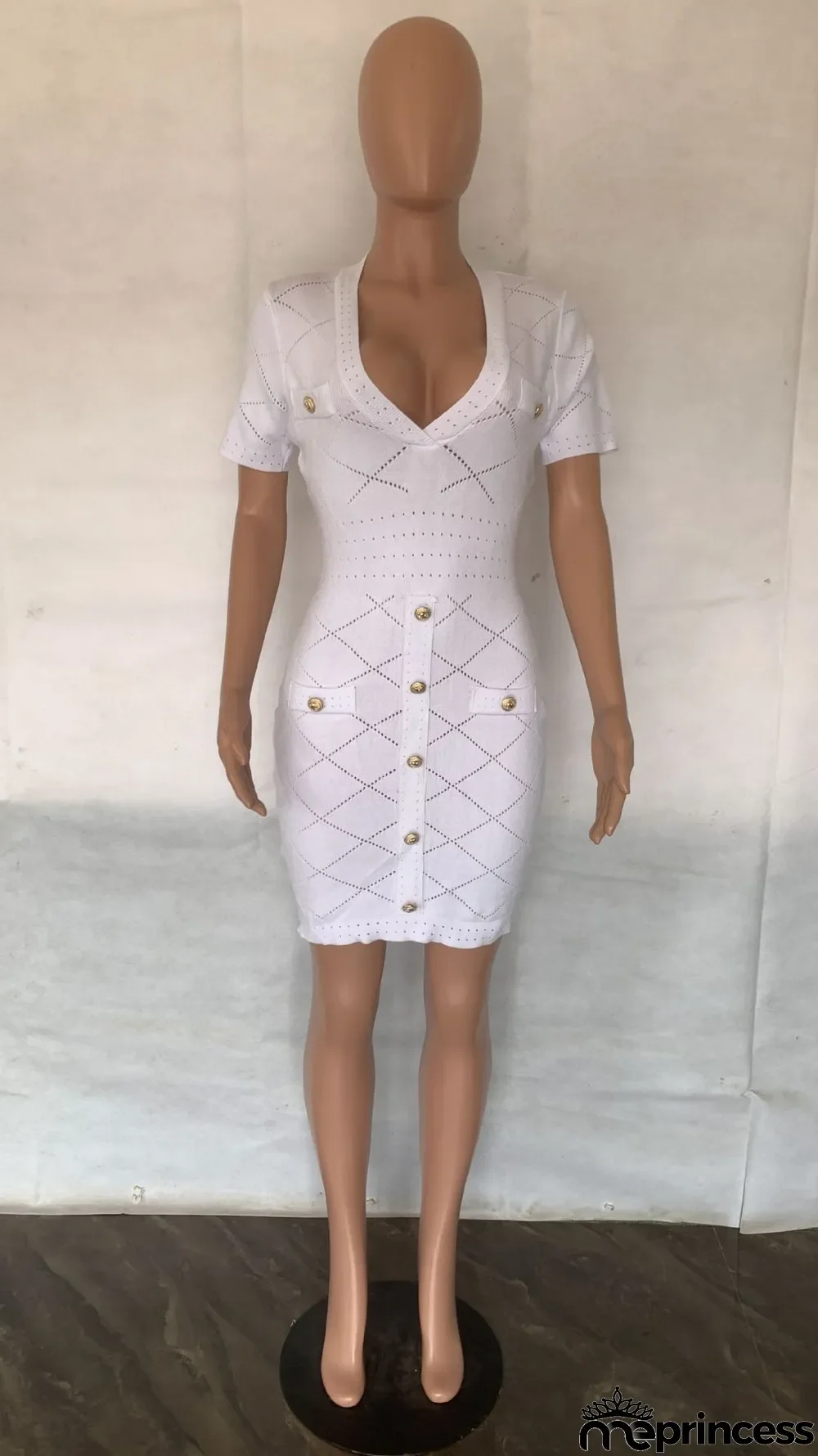 Solid Color V Neck Knits Midi Dress