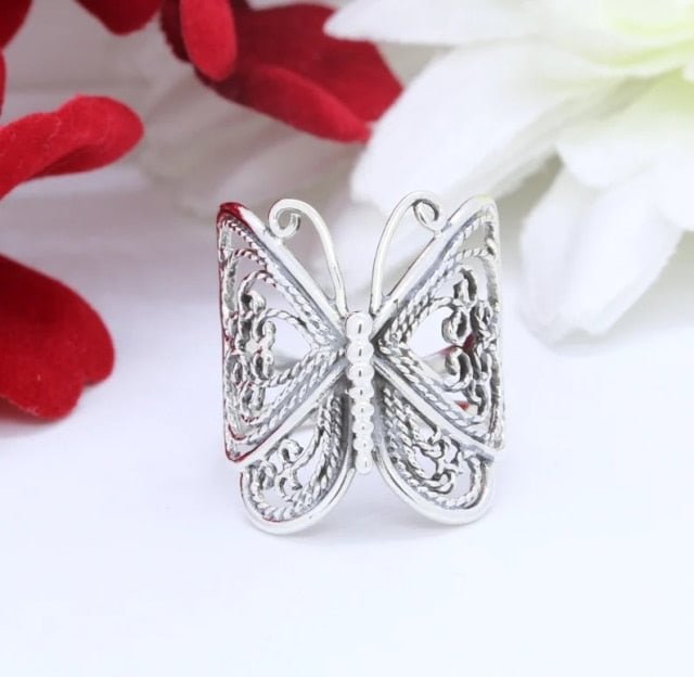 YOY-Vintage Silver Plated Bee Butterfly Owl Ring