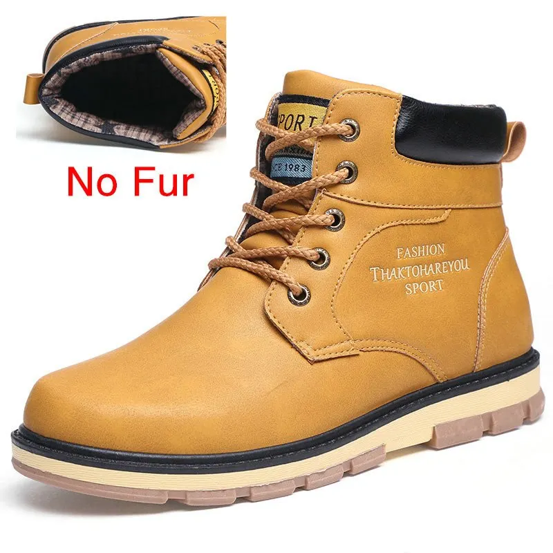 DEKABR 2022 Newest Autumn Winter Ankle Warm Boots Quality PU Leather Men Casual Working Shoes Vintage Style Lace Up Men Boots