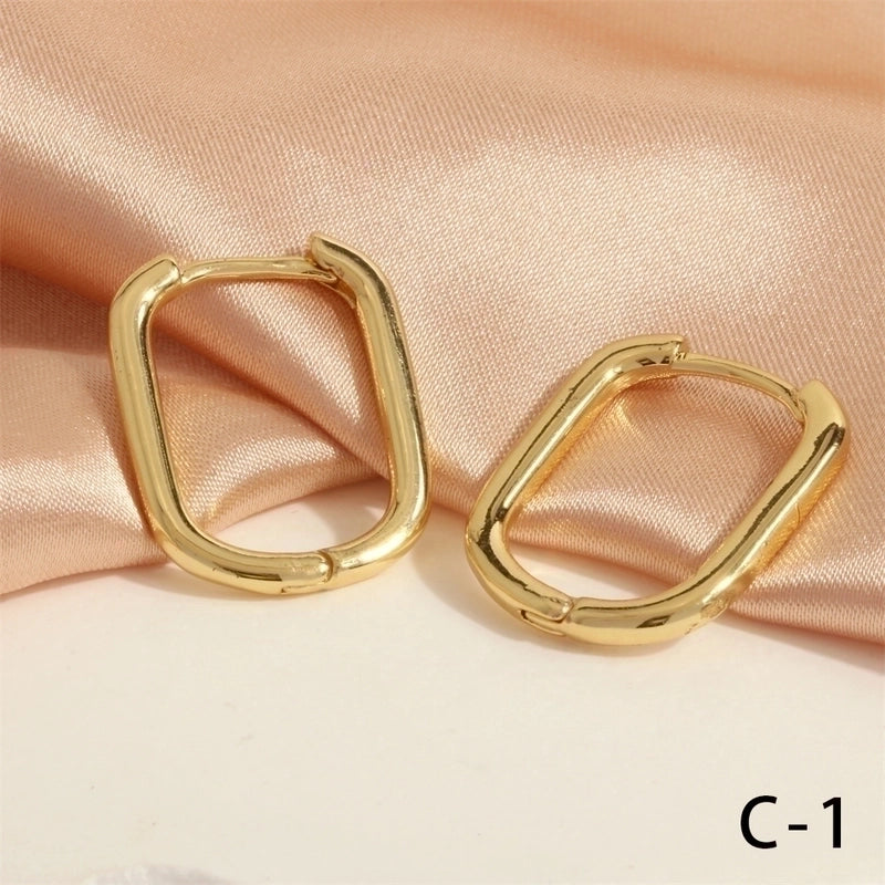 1 Pair Minimalist U Shape Round Plating Copper 18k Gold Plated Hoop Earrings