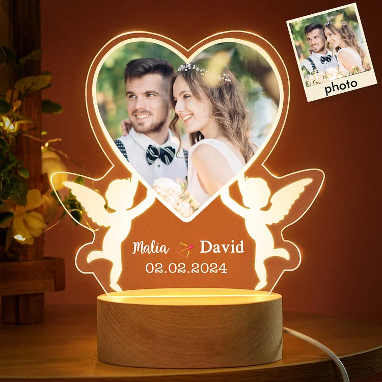 Personalized Couple Acrylic Night Light Customized Photo & Text & Date LED Light Romantic Gift for Him/Her