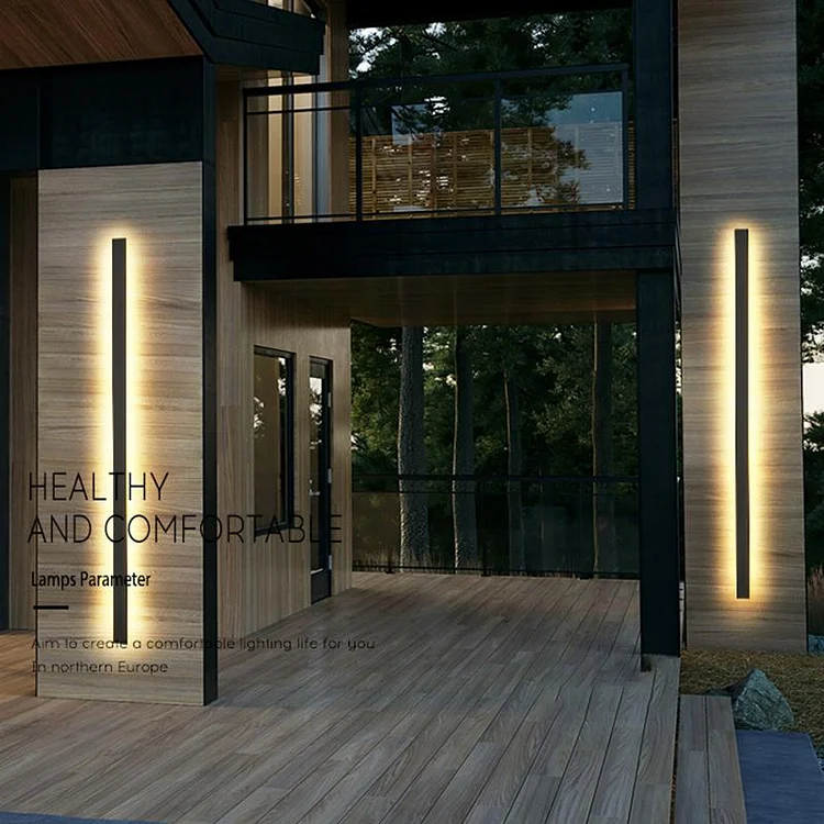 Waterproof Long Strip LED Wall Lamp Outdoor Wall Lights Black Porch Lights - Appledas