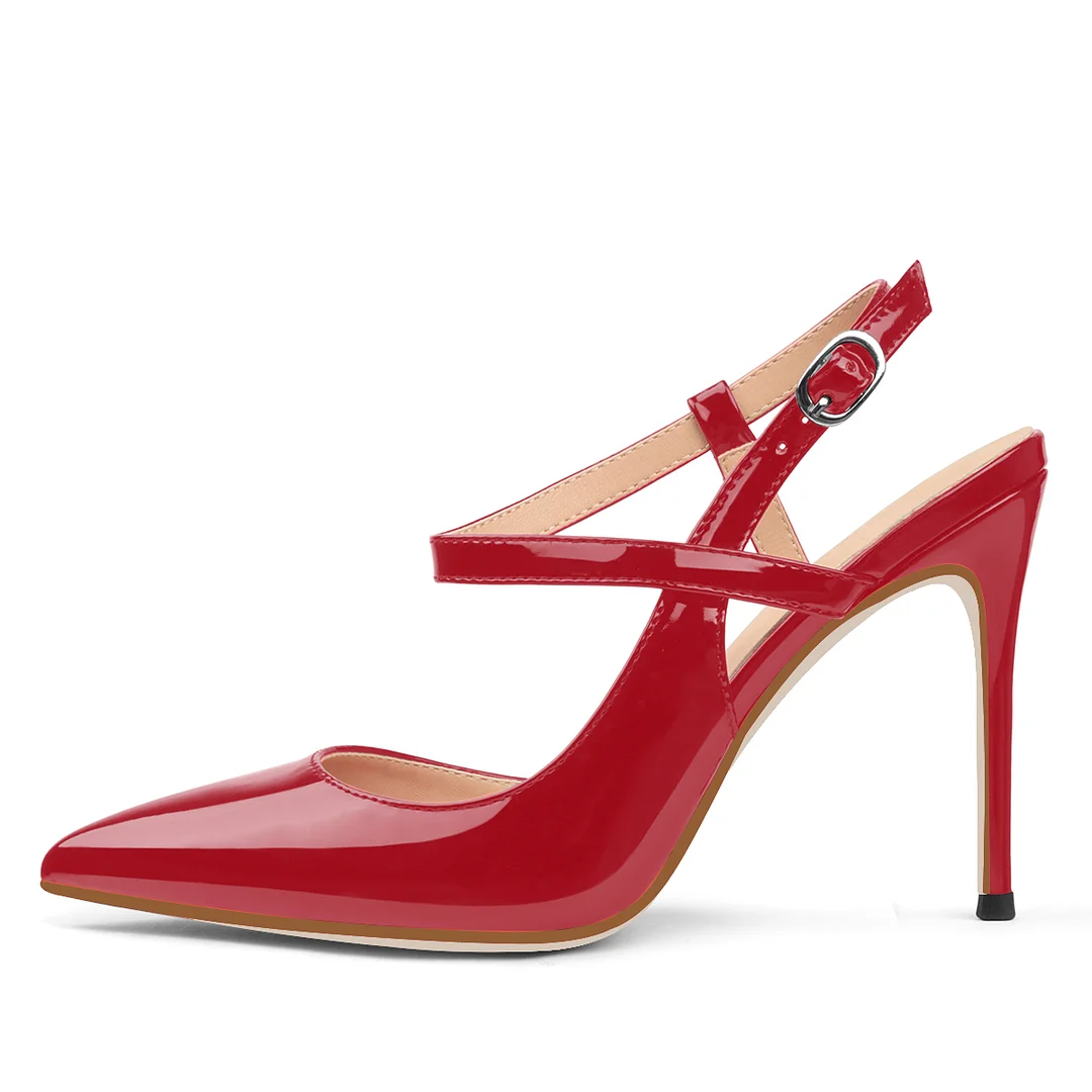 10CM/4 inch Slingback Pumps Ankle Strap Jenlove Stiletto Patent High Heels