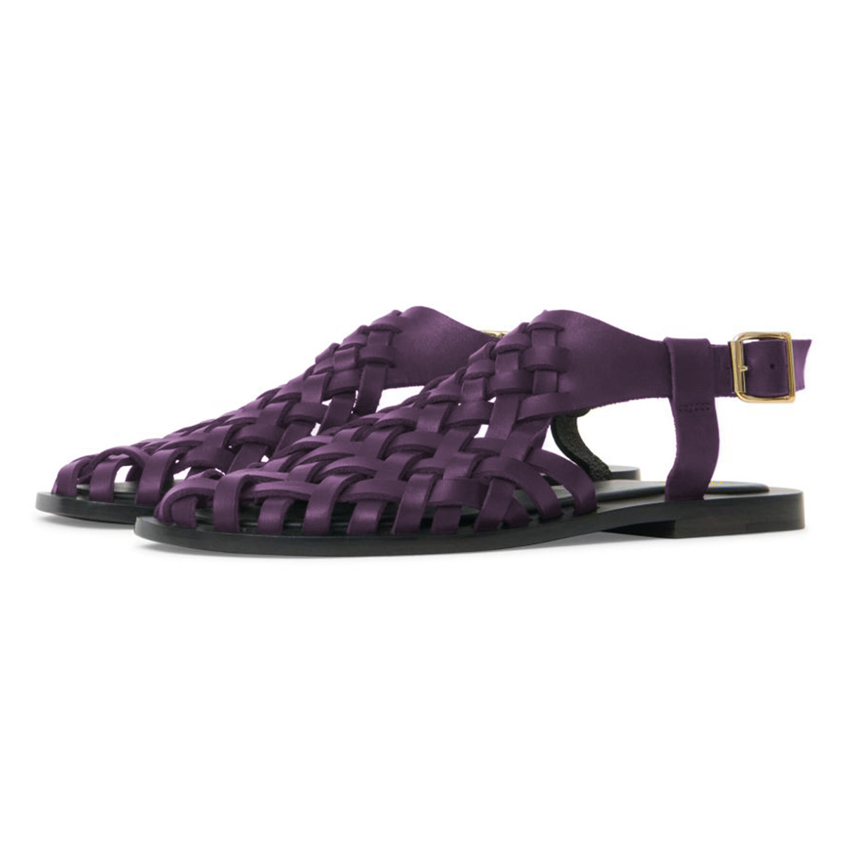Dark Purple Vegan Leather Flat Closed Toe Sandals with Buckle Nicepairs