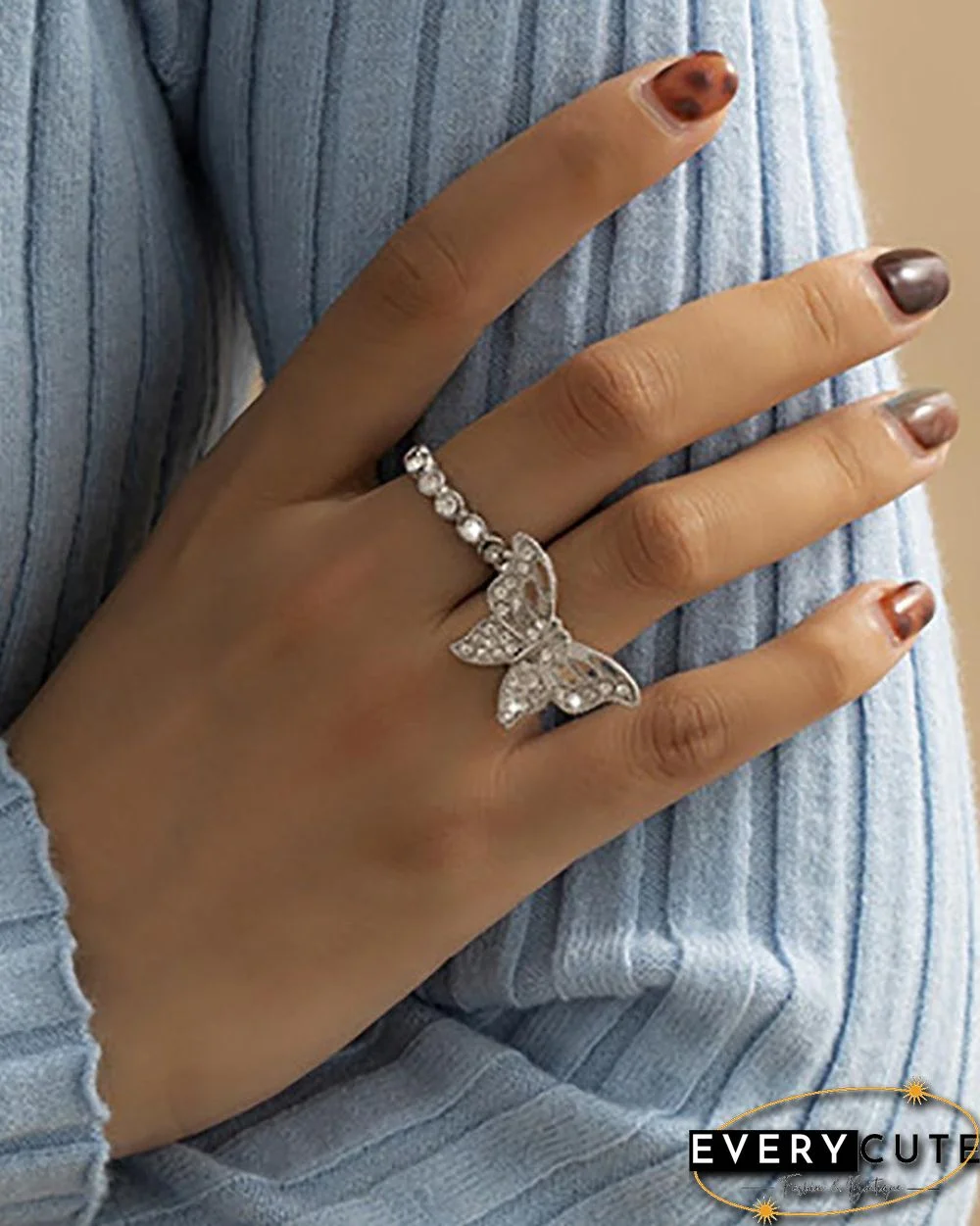 2PCS Rhinestone ButterflyDecor Rings Set