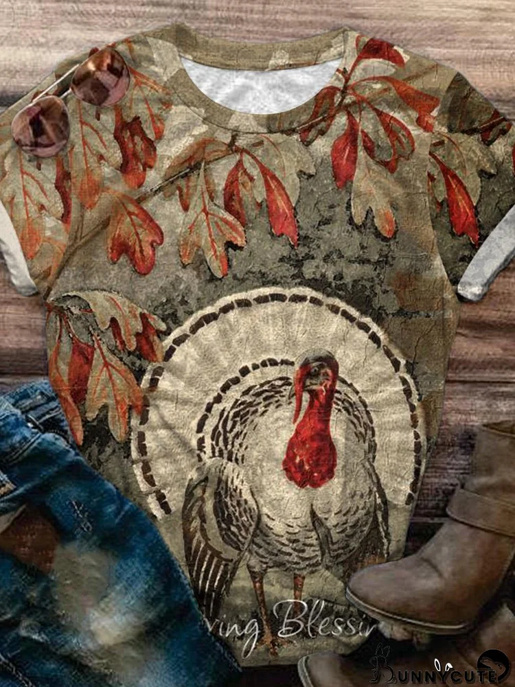 Thanksgiving Turkey Print Vintage T-Shirt