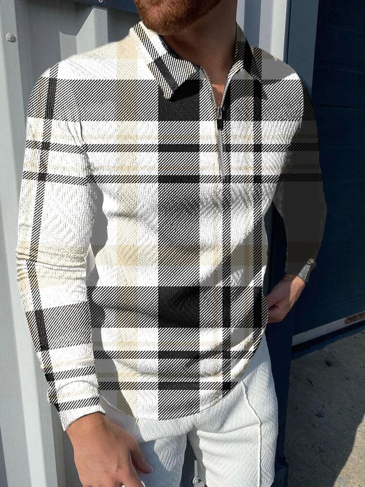men's casual striped printed polo long sleeves
