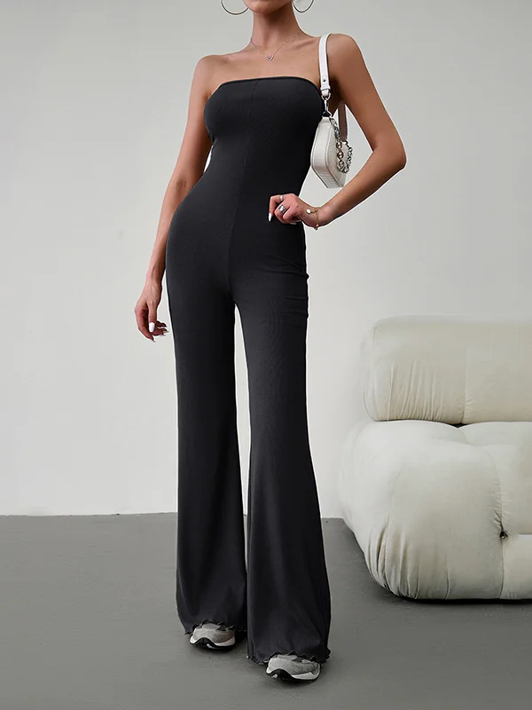 Tied Solid Color Bandage Sleeveless High Waisted Tube Jumpsuits