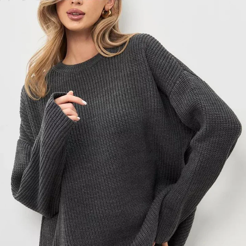 Uveng Uveng / Winter 2024 Round Collar Loose Long Sleeve Basic Casual Sweater Sweater