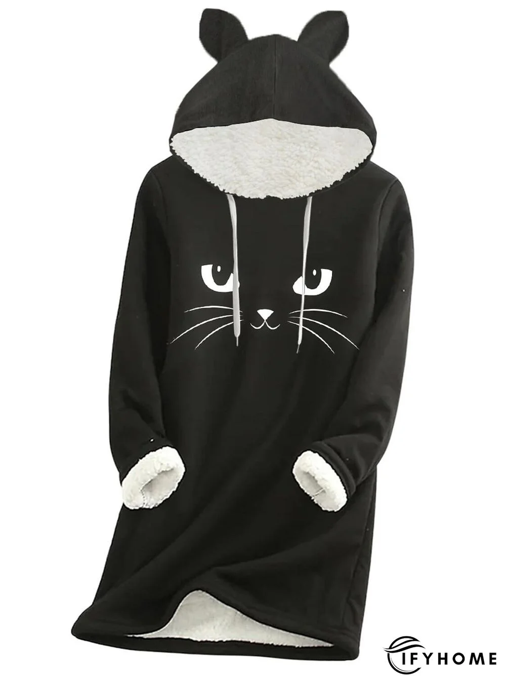 Cute Cat Fleece Warm Hooded Sweater | IFYHOME